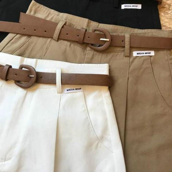 Women Summer Shorts A-line Solid Color With Belt High Waist Suit Shorts Loose Pockets Zipper Button Closure Lady Dating Commute Shorts