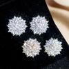 Huitan Gorgeous Shinning Flower Pierced Earrings Lady Graceful Bright Zirconia Accessories for Engagement Bridal Wedding