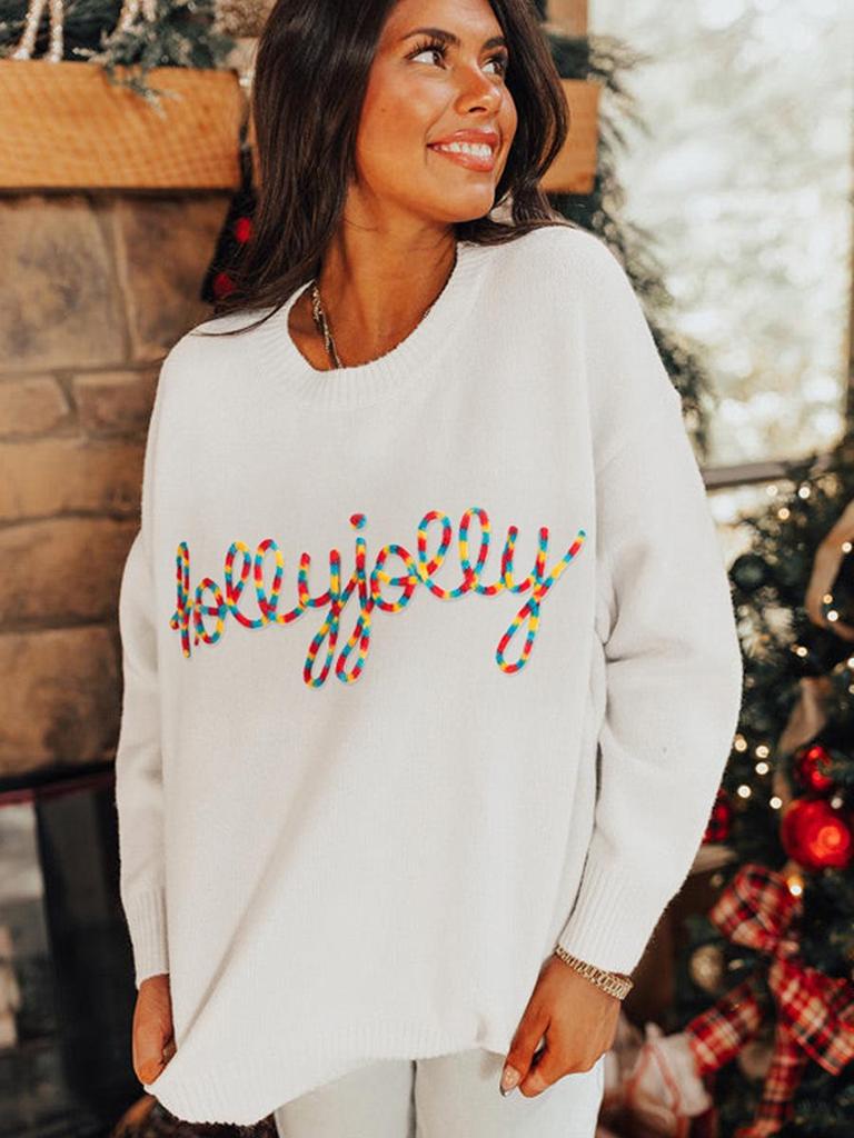 2025 Winter Women's Pullover: European & American Style, Round Neck, Letter Print, Loose Long Sleeve Sweater.