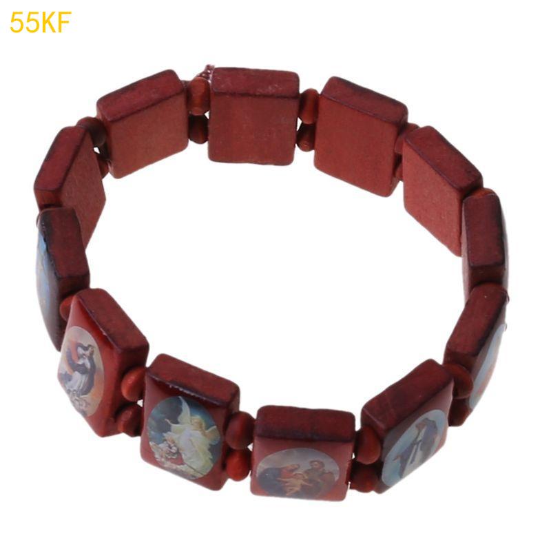 55KF 4 Pcs Elastic Bead Bracelet Wooden Bracelet Religious Bracelet for Unisex