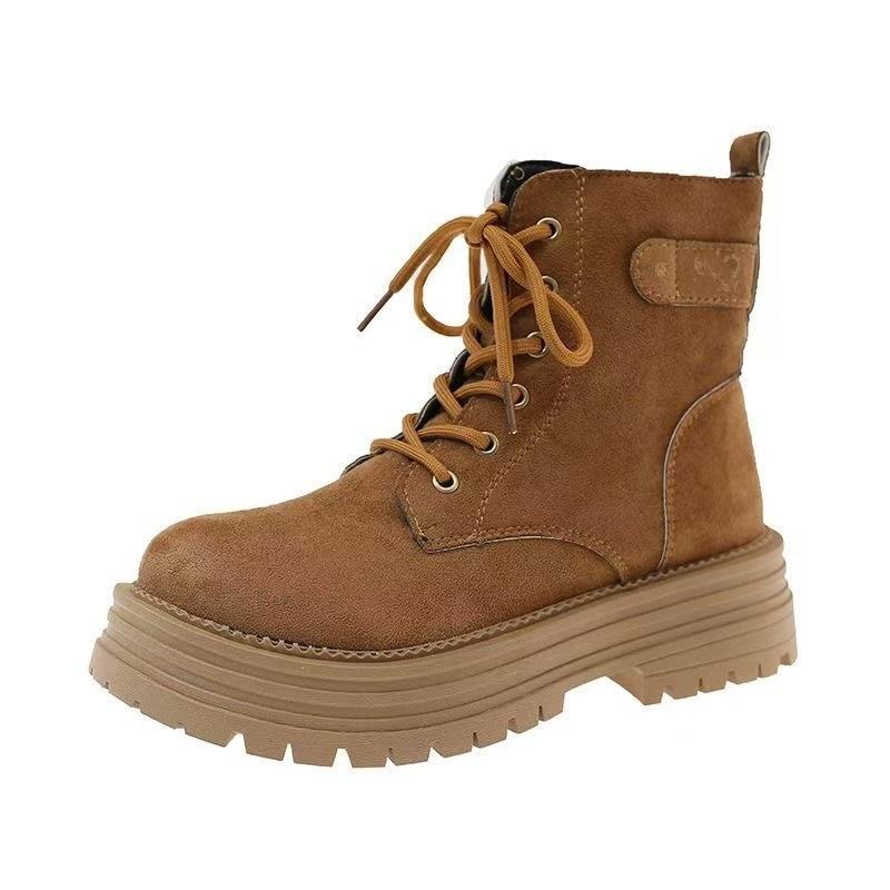 Autumn and winter suede flat Martin boots new British style big head lace-up retro locomotive short boots