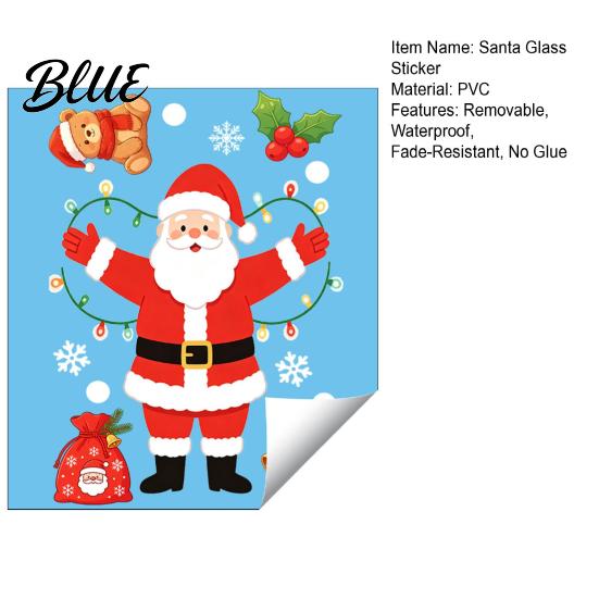 Durable PVC Window Film for Holidays Santa Claus Christmas Static Clings Glass Stickers with Snowflake Bear Decorative Bathroom Bell Patterns,