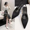French high heels black temperament bag head sandals fairy shoes 2025 new spring and summer thin heel pointed single shoes