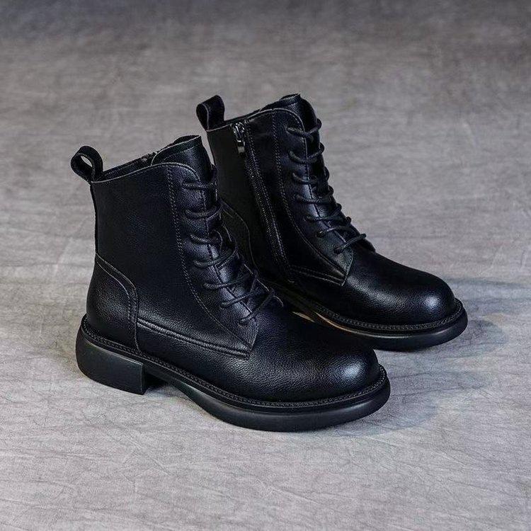 Fashion Martin Boots Women's British Style Short Boots 2025 Autumn and Winter New Soft Leather Thick Heel Single Boots Thick-soled Velvet Boots