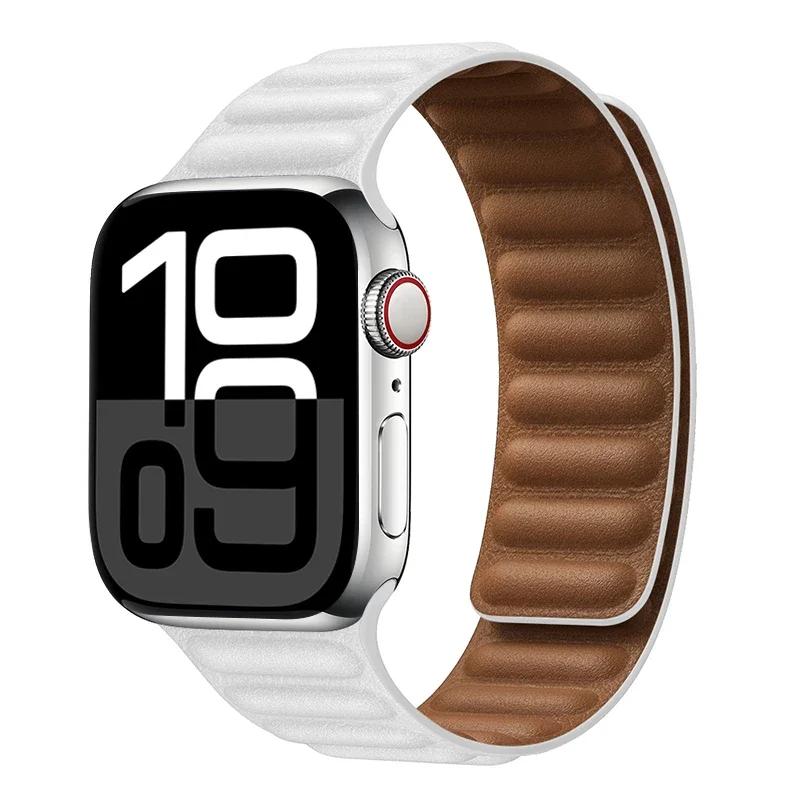 Leather Strap for Apple Watch Band 42mm 46mm 45mm 44mm 40mm Original Magnetic Loop Link Bracelet iWatch Ultar 2 49mm 10 9 8 7 SE