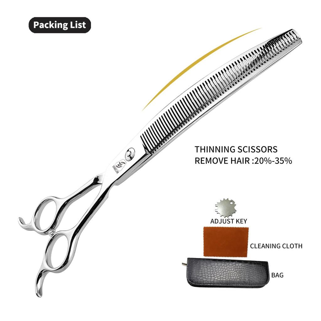 Sangelar 8 inch Professional Pet Grooming Thinning Scissors, Remove 20%-35% and 40%-55% Hair, Silver, High-Quality Groomer Tool (Includes Bag)