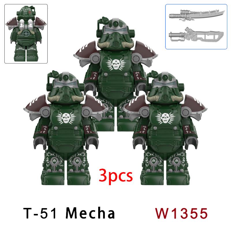 3pcs Military T51 Armor BOS Soldiers Mini Anime Action fallouts Figures Weapons Robot Kinghts Building Blocks Bricks Toys gifts