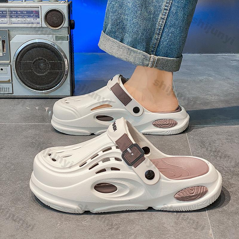 Men's Half Slippers Summer Outdoor Non Slip Breathable Comfortable Casual Sandals Lightweight Fashion Soft Bottom Beach Muje