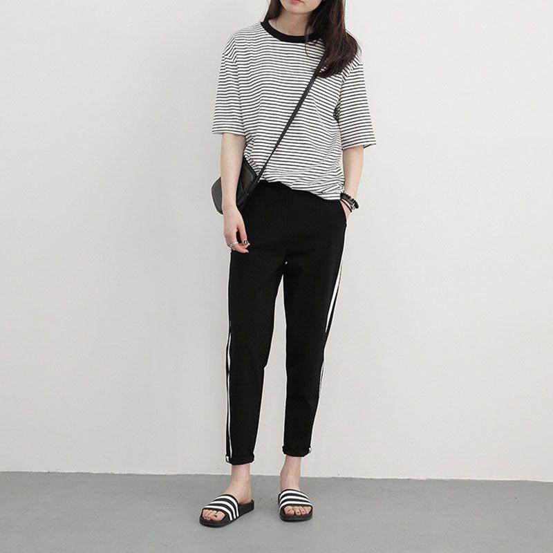 Women Elastic Waist Patchwork Sports Harem Pants Casual Loose Trousers Running