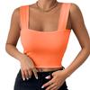 Basic Crop Tops for Women Square Collar Low Back Sleeveless Short Tank Top Solid Color Stretchy Bodycon Sexy Backless T Shirt