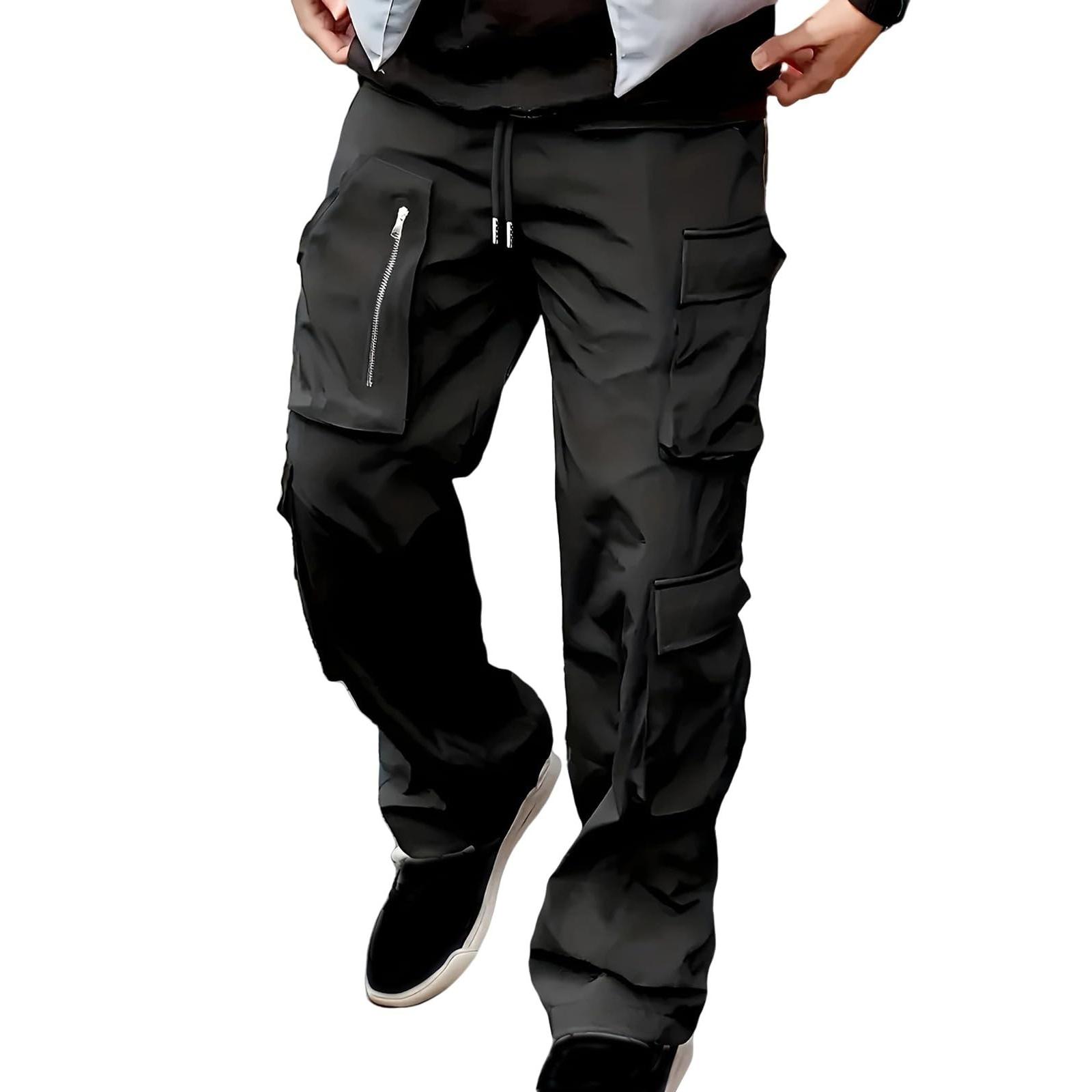 

Men S Sports Pants Running Pants Outdoor Pocket Work Pants Casual Pants XL чёрный