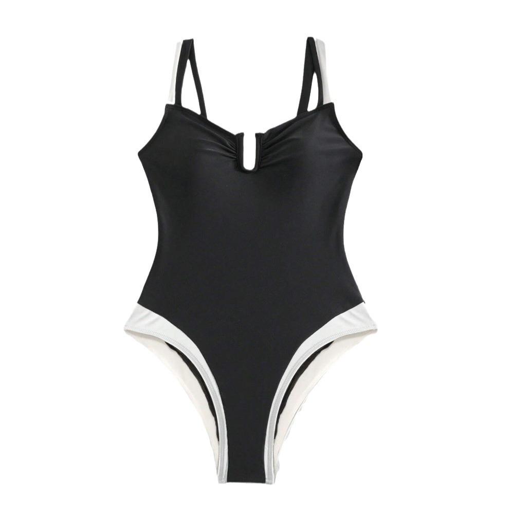 Women's European & American Deep V High-End Solid Color Backless Swimsuit