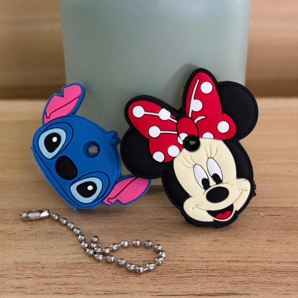 1&2 Pcs Cartoon Keychain Stitch Minnie Key Chains Spider Cartoon Man Cat Key Cover Caps Car Keychain Key Ring Holder Women