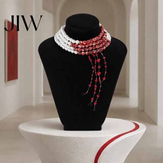 Creative Halloween Gift Ideas Gothic Blood Drop Choker, Layered Faux Pearl Necklace, Red Tassel Unique Holiday for Women Earrrings, Punk Style Vampire