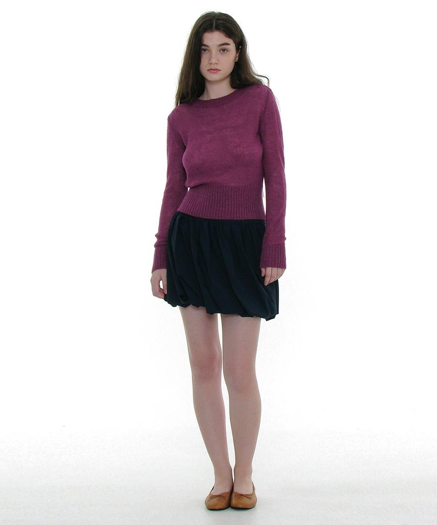PARTIMENTO WOMEN Sheer Wide Rib Knit Crew Neck_Plum