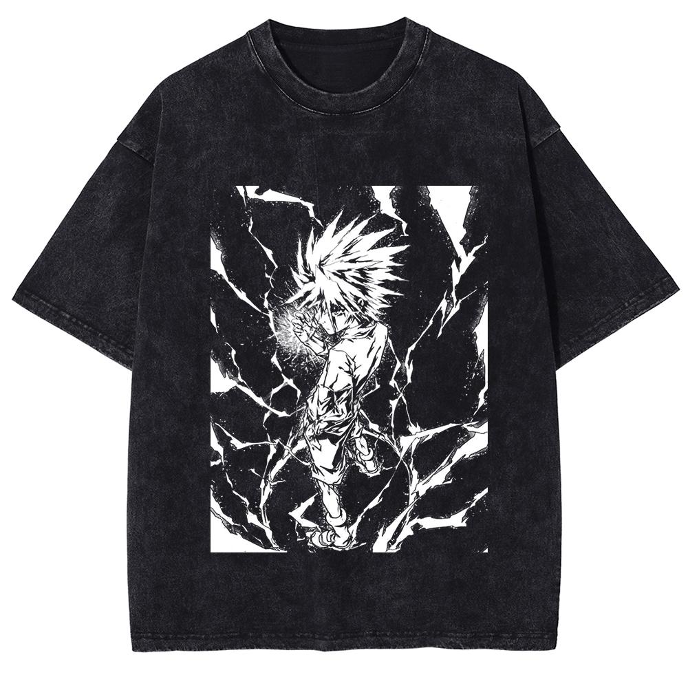 Hunterhunter Anime Tshirt Killua Zoldyck Vintage Washed Oversized T Shirt Short Sleeve Cotton Tee Tops Men Women Clothing