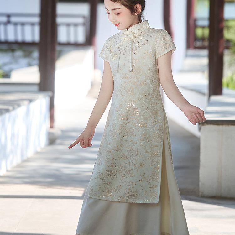 Girls' Chinese Style Evening Dress - Summer Cheongsam for Performances and Birthdays.