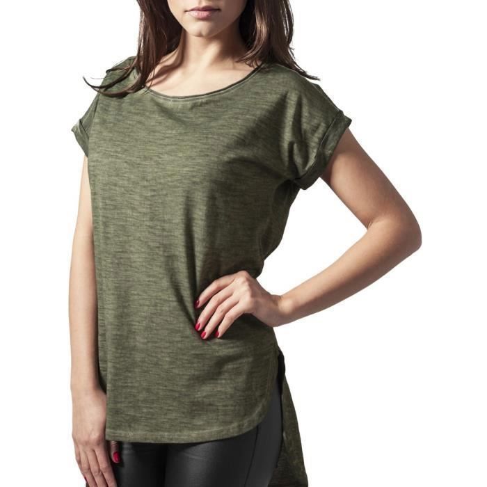 T-shirt Long Femme - Urban Classics - Spray Dye Tee - Couleur Olive - 100% Coton - Manches Courtes