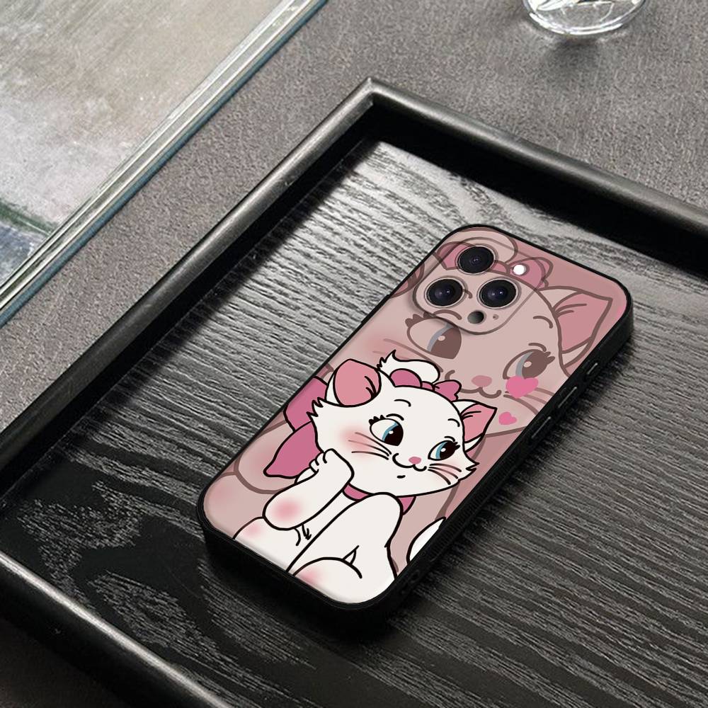 M-Marie Cat Cute Phone Case For IPhone 1716 15 14 13 Pro Max 11 12 Mini X Xs XR Black Silicone Cover