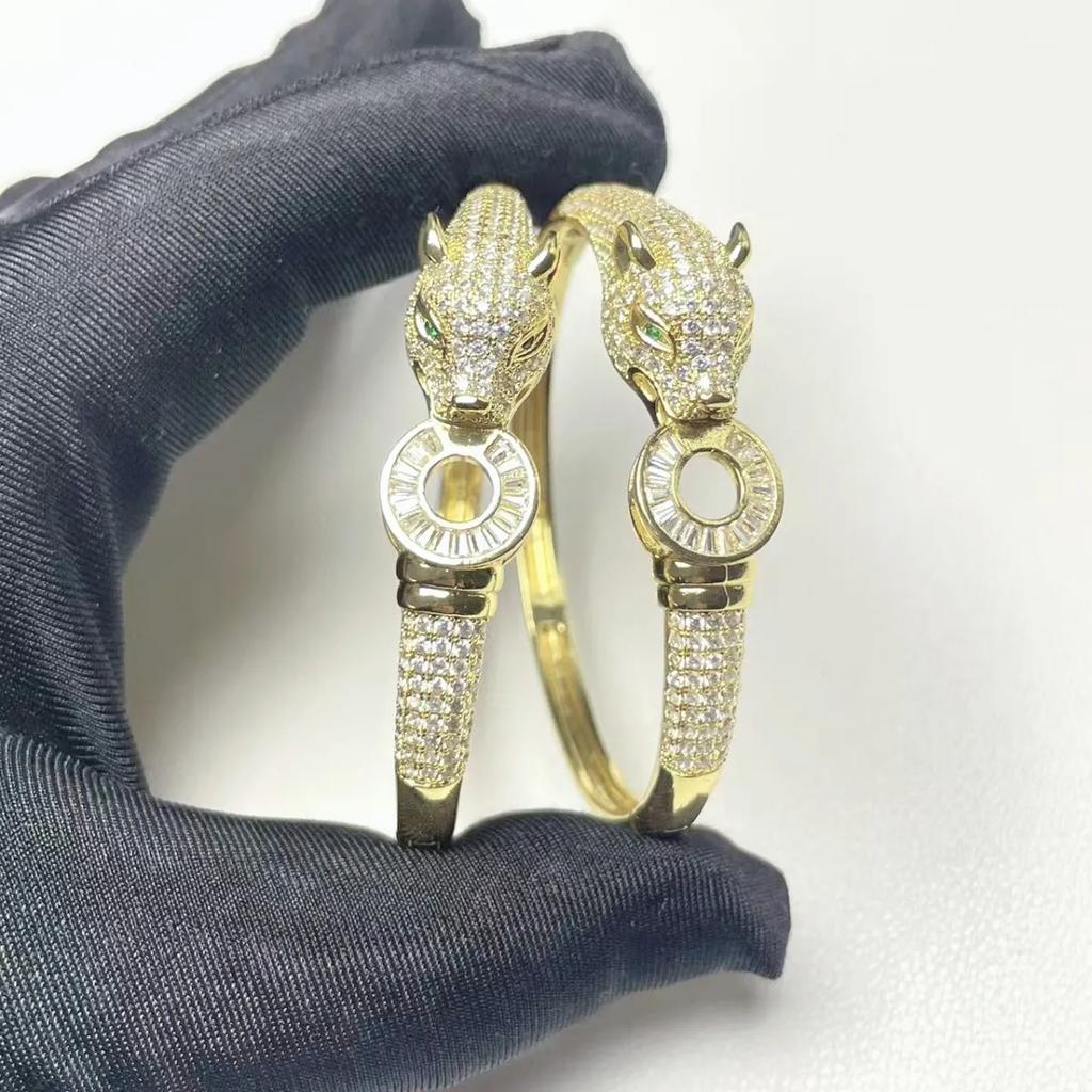 Fashionable Zircon Leopard Head Bracelet Fashionable Open Bracelet for Men and Women