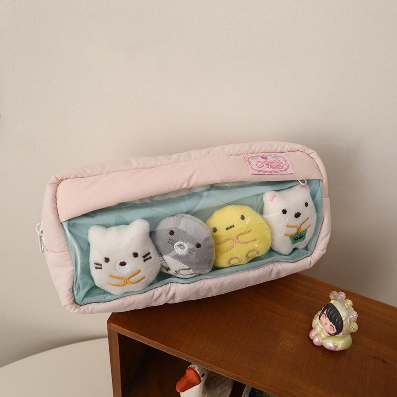Causal Cute Pencil Case Tranpsarent Windows Badge Pin Displaying Stationery Organizer Large Capacity Pen Bag Back To School