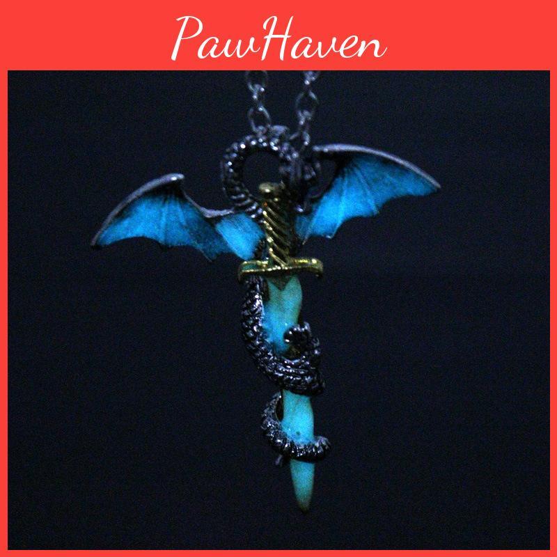 Luminous Winged Dragon Animal Gold Necklace With Alloy Pendant For Couples And Gifts