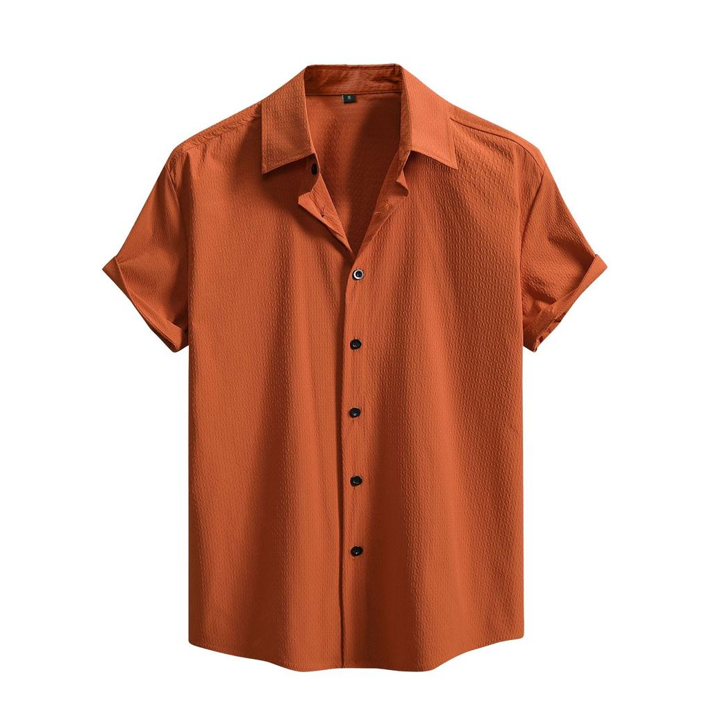 Men's Solid Color Textured Button Short Sleeve Shirts Men's Casual Fashion Short Sleeve Shirts