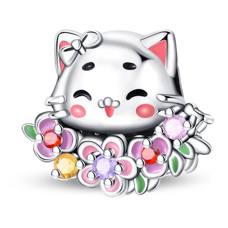 Sweet Pink Girl Modern & Cute Pet Cat & Glass Slipper Dangle Charm Fits Brand Bracelet Copper Jewelry Accessories