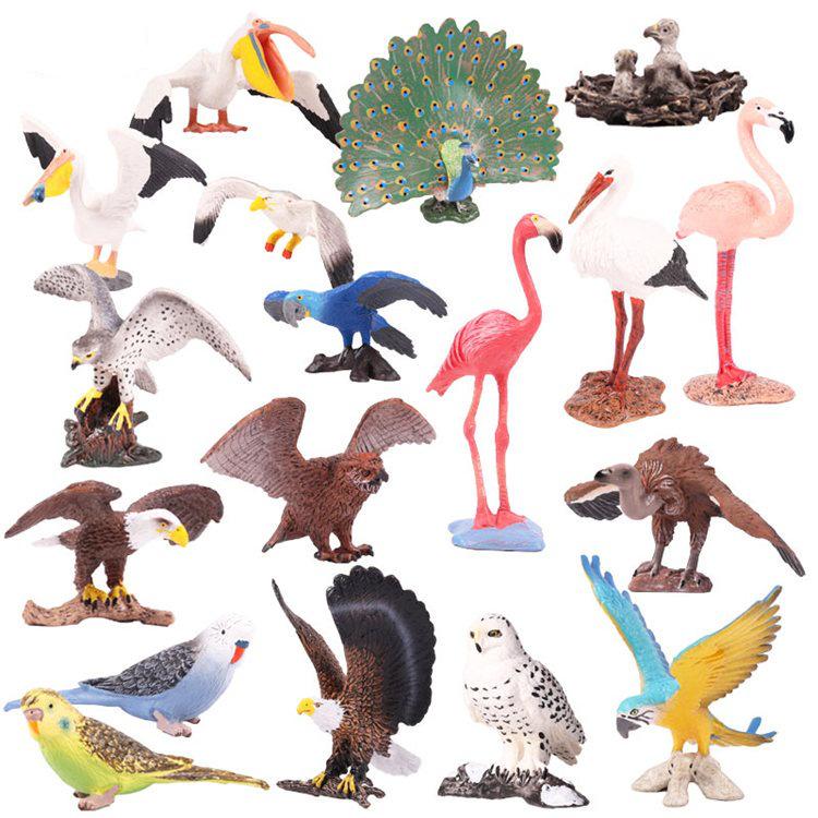 Kids' Bird Model Set: Toucan, Parrot, Ostrich, Peacock, Eagle, Pigeon, Owl.