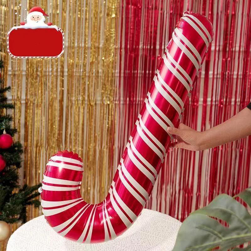 Red Christmas Candy Cane Foil Decor Balloons Xmas Santa Canes Stick Candy Balloon For New Year Festival Holiday Party Decor