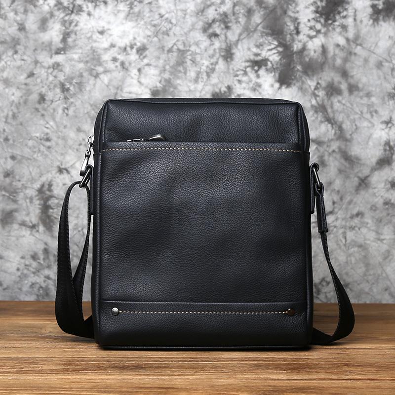 NZPJ Leather Men's Shoulder Bag Casual Large-Capacity Soft Leather Backpack Top Layer Cowhide Vertical Messenger  Business Bag