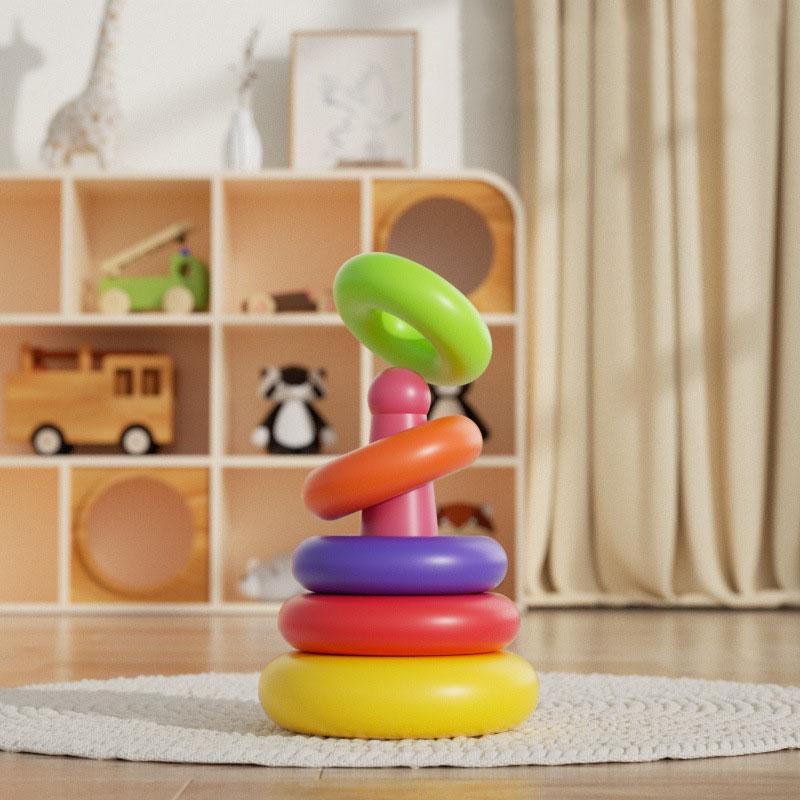 

Children s Montessori Early Education Puzzle Fun Rainbow Tower Collar Interactive Hand Eye Coordination Toy