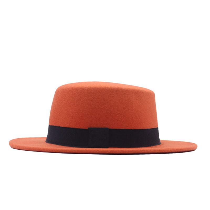 Retro British style black ribbon flat top top hat couple men and women spring and autumn woolen thermal hat