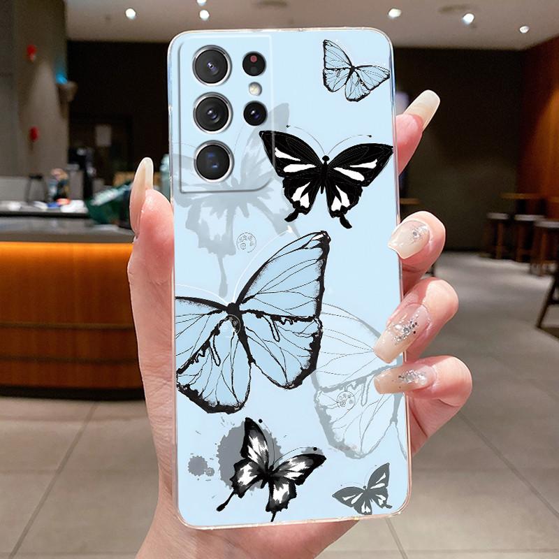For Samsung S21 Ultra Case Clear Casing Fashion Butterfly Flower Soft TPU Silicone Cover For Samsung Galaxy S20 Ultra Phone Case