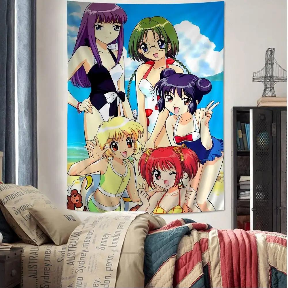 TTokyo MMew Mew Anime Tapestry Retro Magical Girl Print Polyester Wall Hanging 90s Anime Themed Home Decor for Bedroom Dorm
