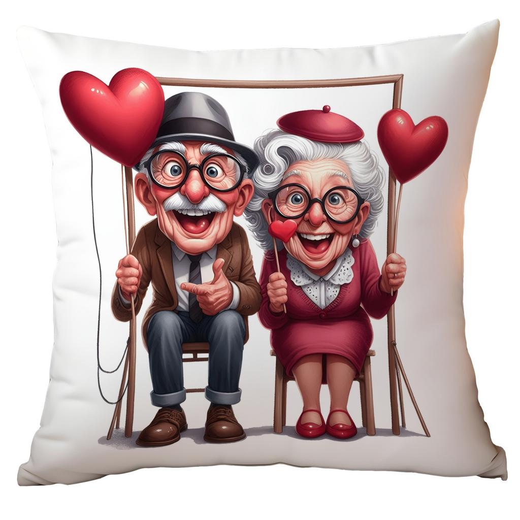New Valentine's Day Pillow Cover Fun Watercolor Valentine's Day Old Couple Push Cover Home Cushion Cover