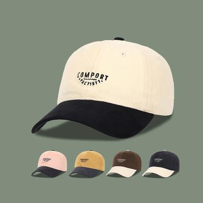 Versatile Retro Contrasting Embroidered Letters Soft Top Baseball Hat Men and Women Wide Brim Big Head Circumference Showing Face Small Duckling Cap