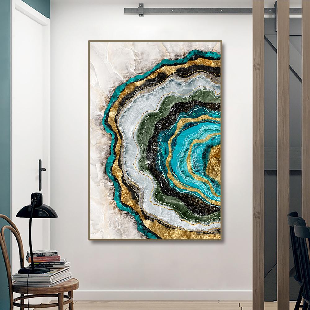 Nordic Abstrct Green Marble Texture Wall Art Canvas Painting Modern Golden Foil Poster Print Picutre for Living Room Decoration