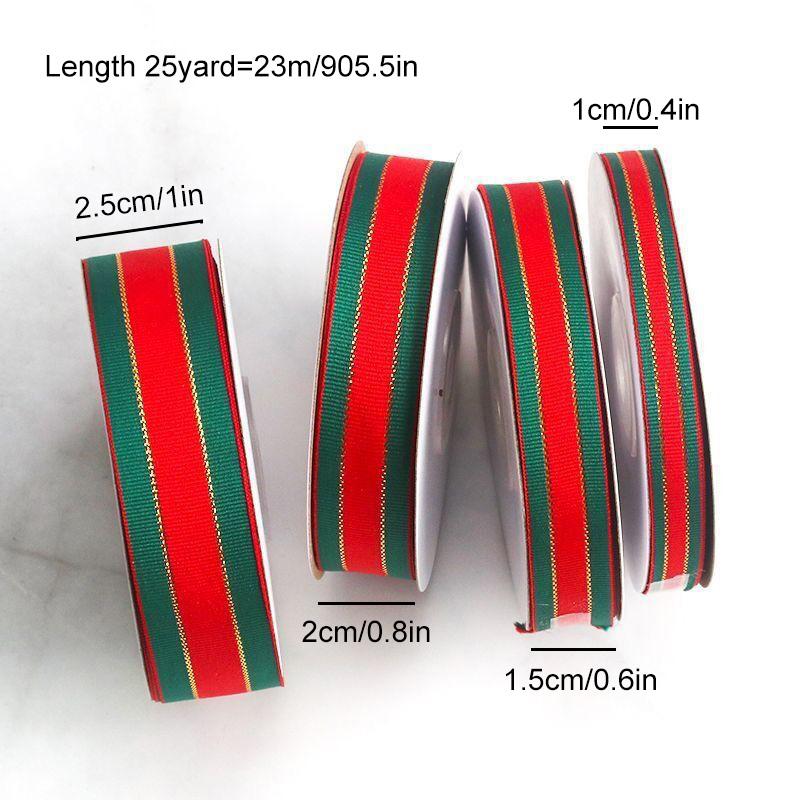 25Yards/Roll Stripes Ribbon DIY Crafts Bows Floral Decor Red Green Ribbons for Cake Box Gift Packaging 2.5cm Christmas
