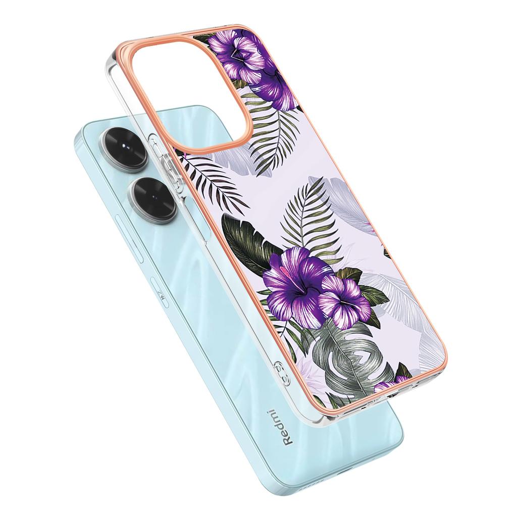 For Xiaomi Redmi 13 4G Case with IMD Marble Flower Pattern TPU Mobile Back Cover