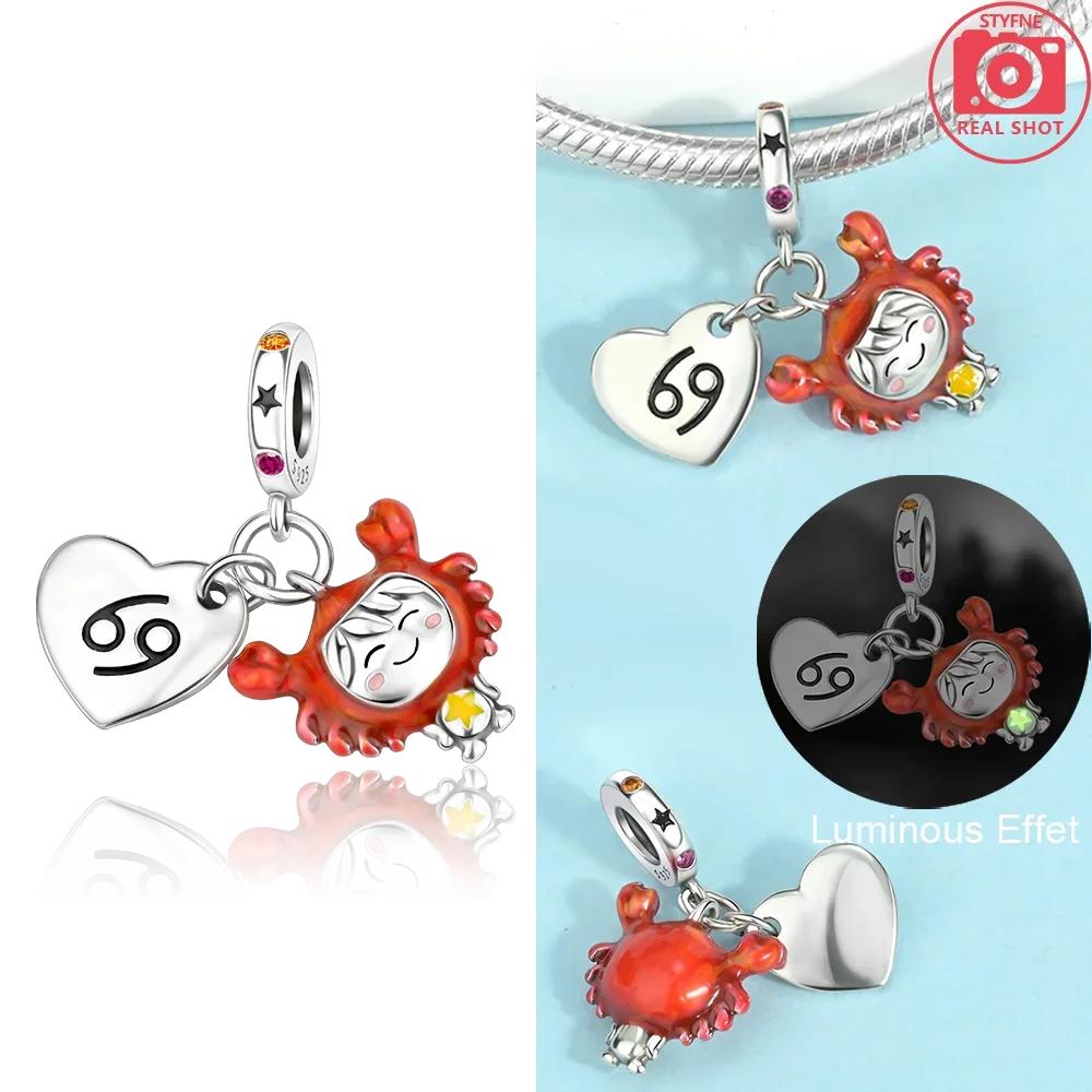 Original Copper Cute Aries Cartoon Constellation Red Cancer Luminous Pisces Charm Beads Fit Bracelet Girl Diy Gift Accessory