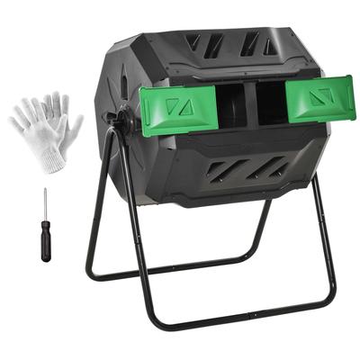 160L 360 Degrees Rotating Dual Chamber Composter - Black