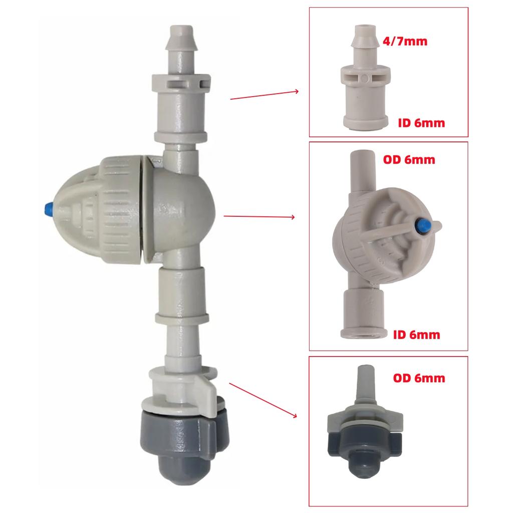 10/100Sets Micro Atomization Nozzle Kits 6mm Interface Atomizing Grey Micro-Sprayers 4/7mm Hose Garden Irrigation Humidification