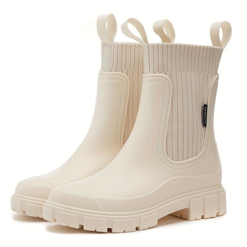 [Slip-Resistant Chelsea Boots] Slip-Resistant Chelsea Rain Boots | Women's Round Toe, PVC Upper & Sole, Comfortable Fabric, Versatile Outdoor Footwear