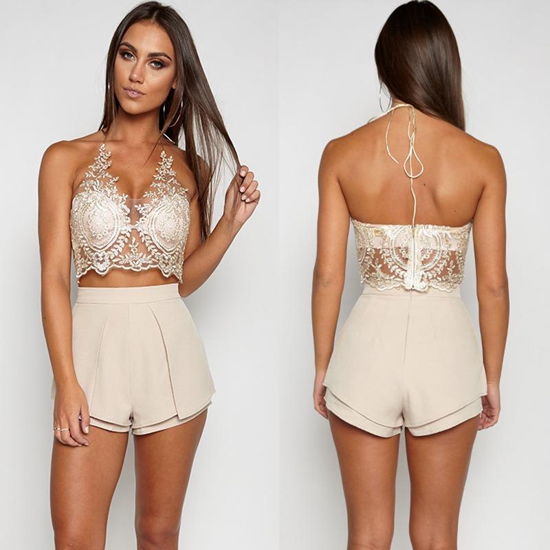 New Women's Sexy Suspender Lace Hollow Top Bottom Shirt