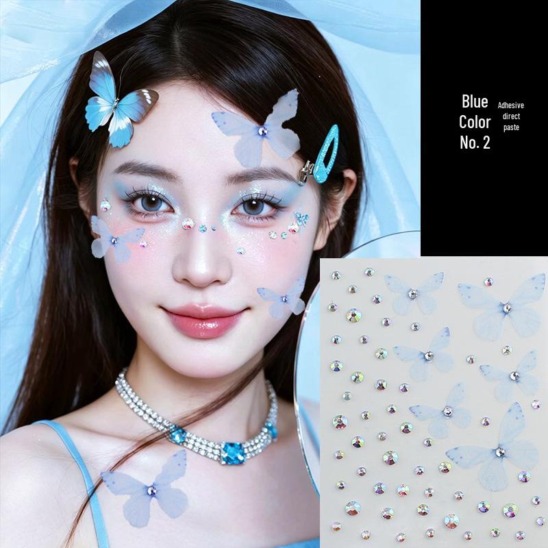 Blue Star Diamond Face Stickers: Adhesive Rhinestone Designs for Tear Eye Makeup, Perfect for Music Festivals.