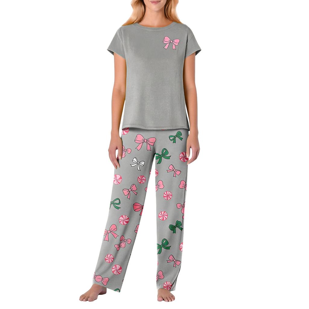 Women's Valentine's Day Butterfly Print Short,Sleeve Pajama Set