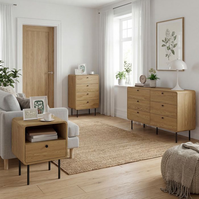 Commode - HOMCOM - 4 tiroirs - pieds en acier, coins arrondis - panneau de particules et MDF - 60 x 39 x 91,5 cm - chêne