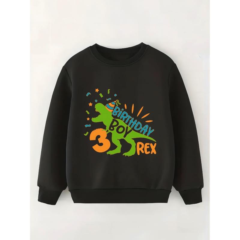 Kids Sweatshirt Registered Base Dinosaur 3rd Birthday Print -Lined Warm Boys' Round Neck Long Sleeve Top, Fashion Print Pattern Children's