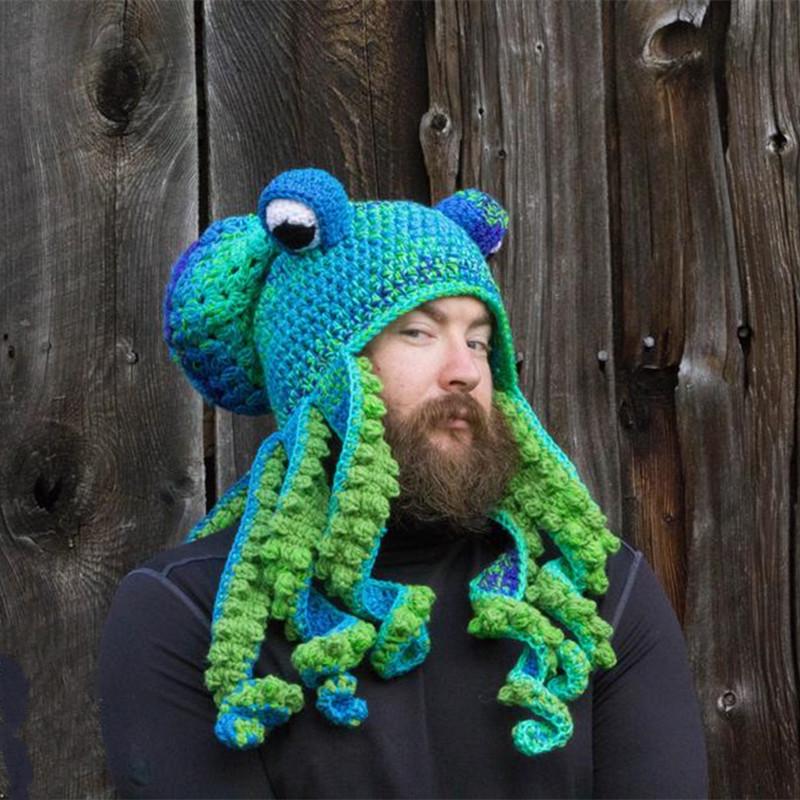 Adult Halloween Crochet Octopus Headgear - Funny Wool Yarn Hat